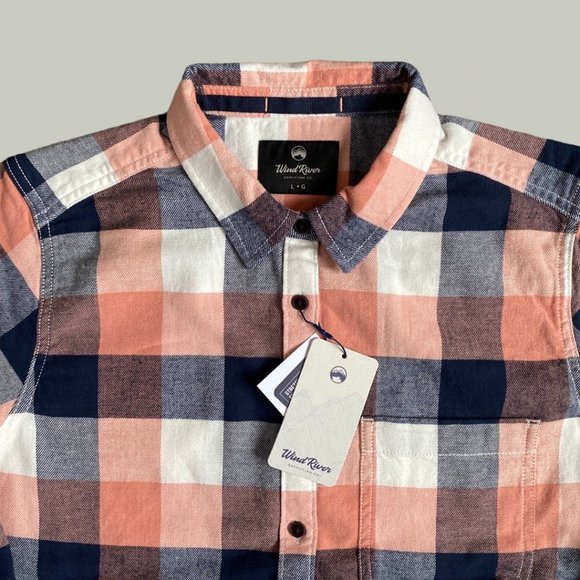 NWT Wind River Peach Plaid Flannel Button Front Shirt - Picture 3 of 7